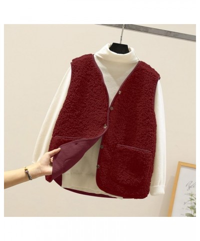 Women's Fleece Vest Casual Fuzzy Sleeveless Cozy Coats Lightweight Vest Winter Warm Sherpa Jacket With Pockets 02♛red $8.39 V...