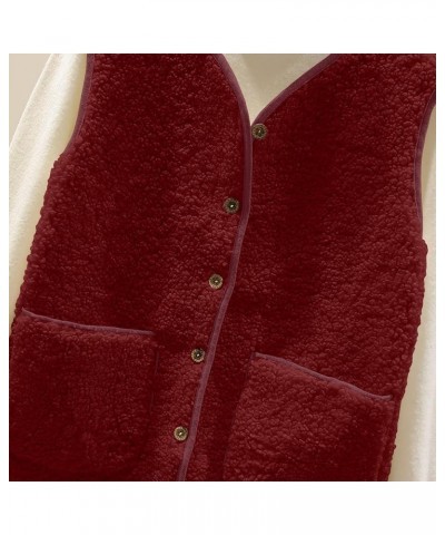 Women's Fleece Vest Casual Fuzzy Sleeveless Cozy Coats Lightweight Vest Winter Warm Sherpa Jacket With Pockets 02♛red $8.39 V...