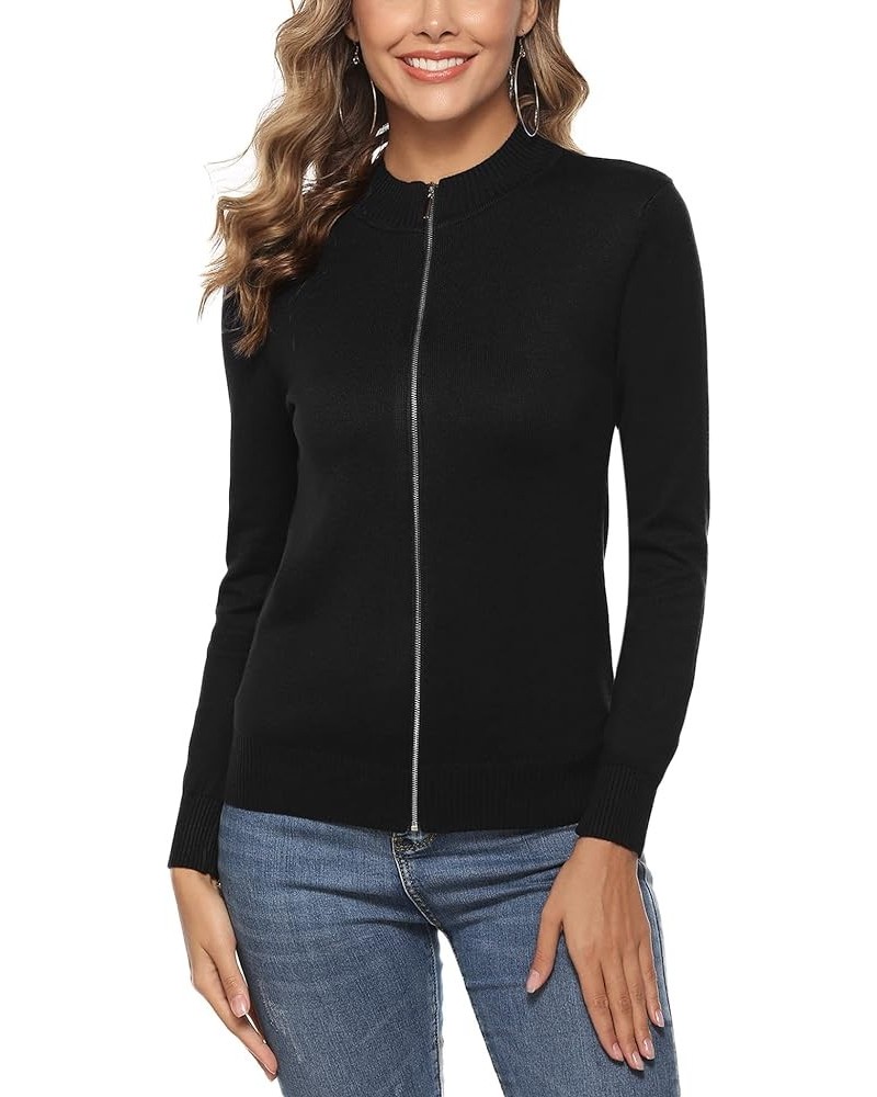 Womens Long Sleeve Knitted Sweater Zip Up Sweatshirts Casual Lightweight Jacket S-XXL Black $15.25 Hoodies & Sweatshirts