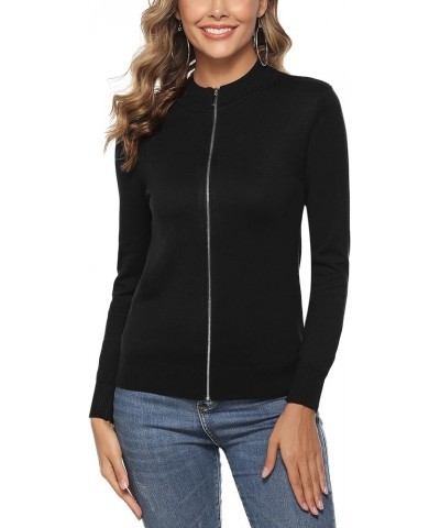 Womens Long Sleeve Knitted Sweater Zip Up Sweatshirts Casual Lightweight Jacket S-XXL Black $15.25 Hoodies & Sweatshirts