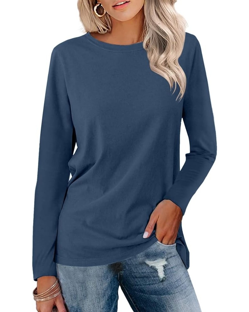 Women's Long Sleeve Color Block Tunics Tops Round Neck Shirts Casual Blouses Navy-a1 $13.63 Tops