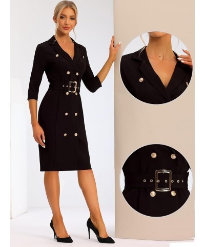 Double Breasted Dress for Women's Business Belted Work Blazer Suit Dress Black $21.45 Blazers