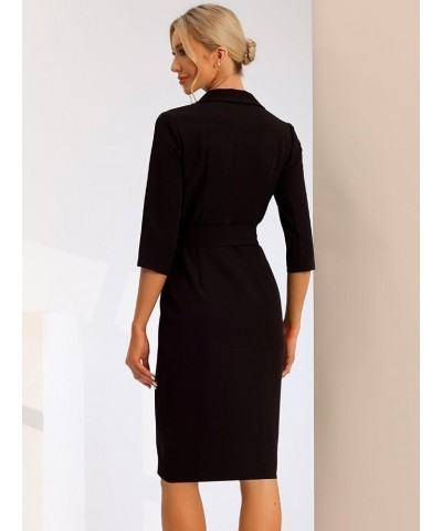 Double Breasted Dress for Women's Business Belted Work Blazer Suit Dress Black $21.45 Blazers