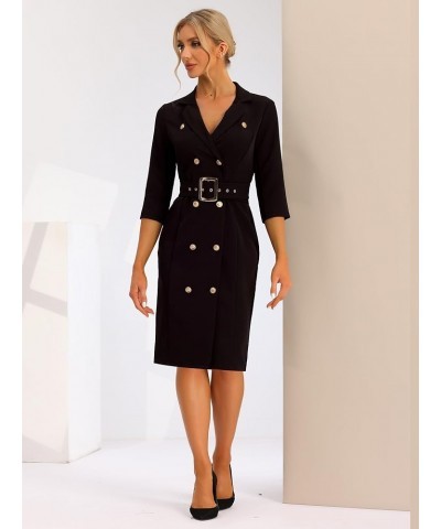 Double Breasted Dress for Women's Business Belted Work Blazer Suit Dress Black $21.45 Blazers