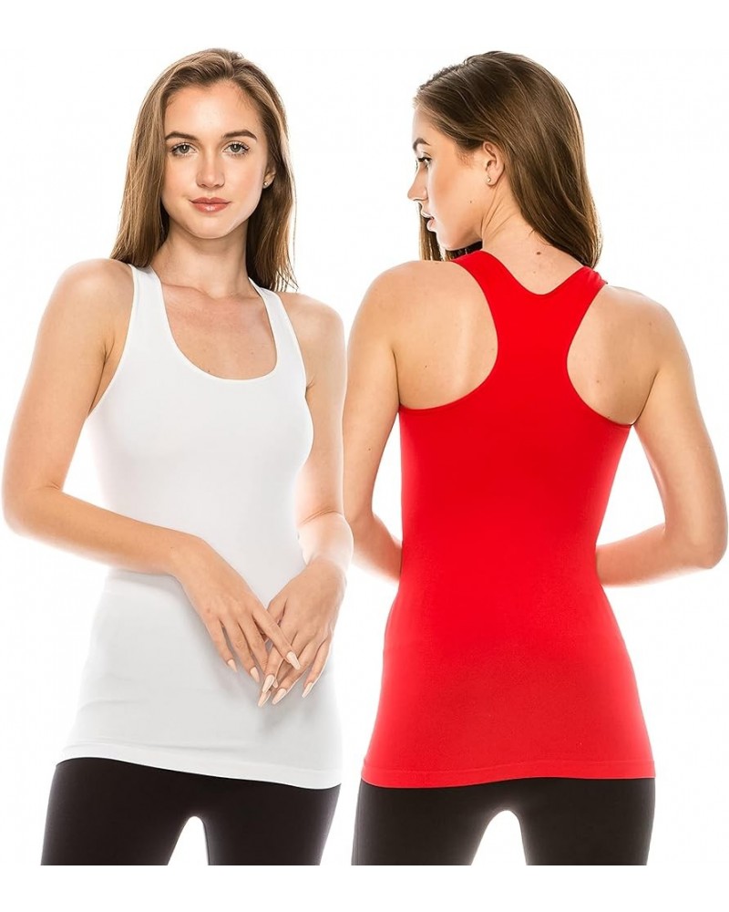 Seamless Supersoft Racerback Tank, UV Protective Fabric UPF 50+ (Made with Love in The USA) White/Red Set $16.66 Tanks