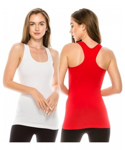 Seamless Supersoft Racerback Tank, UV Protective Fabric UPF 50+ (Made with Love in The USA) White/Red Set $16.66 Tanks