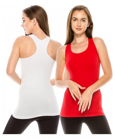 Seamless Supersoft Racerback Tank, UV Protective Fabric UPF 50+ (Made with Love in The USA) White/Red Set $16.66 Tanks