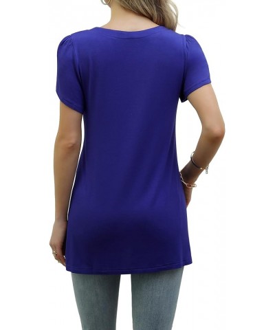 Women's 2023 Summer Casual Tunic Tops Petal Short Sleeve Square Neck Loose Fit T-Shirts Royal Blue $8.09 Tops