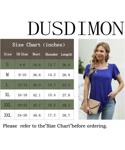 Women's 2023 Summer Casual Tunic Tops Petal Short Sleeve Square Neck Loose Fit T-Shirts Royal Blue $8.09 Tops