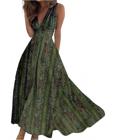 Women's V Neck Summer Dress Casual Sleeveless Swing Pleated Sundress Fashion Fit Floral Flowy Maxi Dress 01-army Green $15.02...