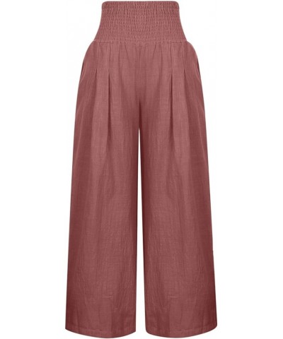 Linen Pants for Women High Waisted Wide Leg Pant Loose Fit Palazzo Pant Casual Summer Trousers Pockets Beach Joggers A08-wine...