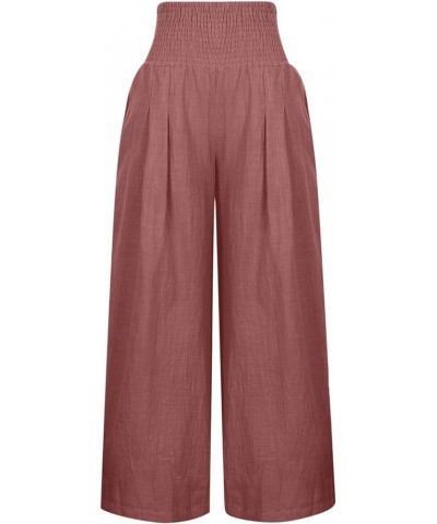 Linen Pants for Women High Waisted Wide Leg Pant Loose Fit Palazzo Pant Casual Summer Trousers Pockets Beach Joggers A08-wine...