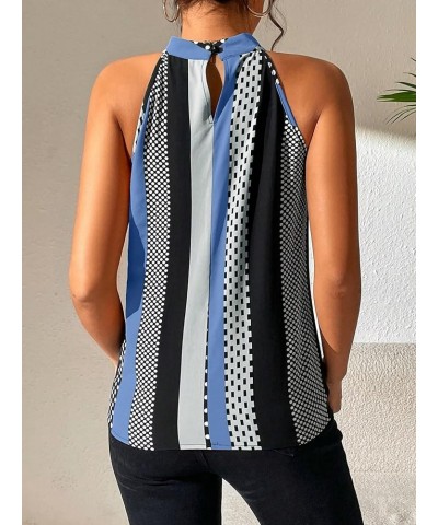 Women's Summer Halter Tops Keyhole Polka Dots Blouses Striped Tank Top Casual Sleeveless Shirts Blue Black Multi $10.19 Tanks