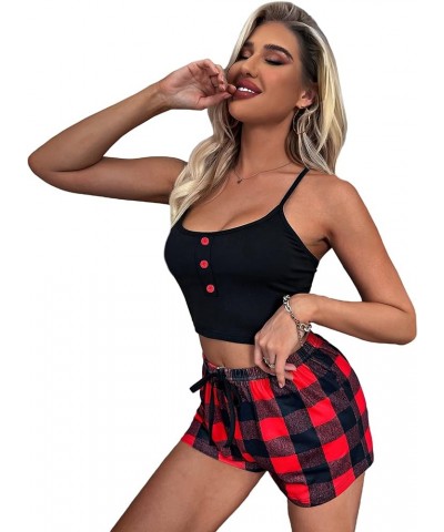 Women's 2 Piece Dragon Print Cami Top and Shorts Sleepwear Pj Sets Black Red $11.00 Lingerie