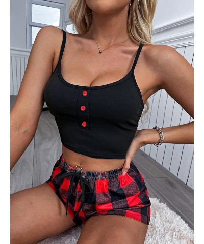 Women's 2 Piece Dragon Print Cami Top and Shorts Sleepwear Pj Sets Black Red $11.00 Lingerie