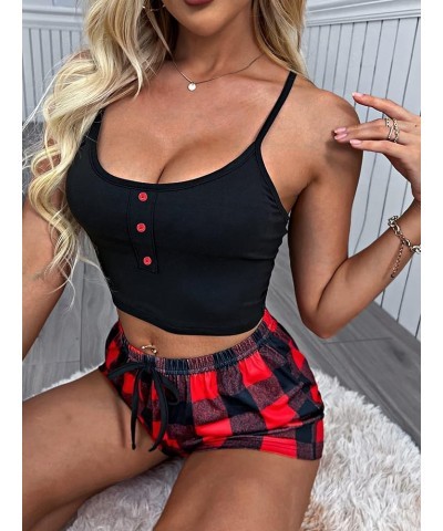 Women's 2 Piece Dragon Print Cami Top and Shorts Sleepwear Pj Sets Black Red $11.00 Lingerie