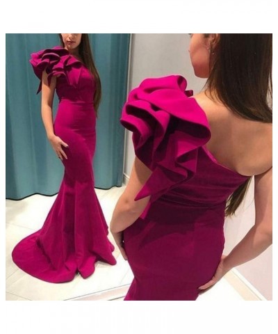 Women's Mermaid One Shoulder Ruffles Long Prom Dress Evening Gown Grape $37.40 Dresses