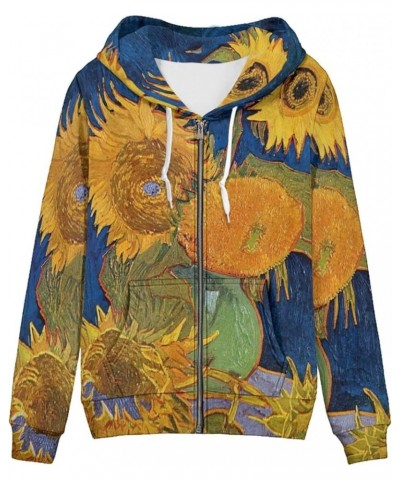 JooMeryer Unisex Womens Funny 3D Printed Long Sleeve Full Zip Hoodie Hooded Sweatshirts XS-5XL Van Gogh Five Sunflowers in a ...