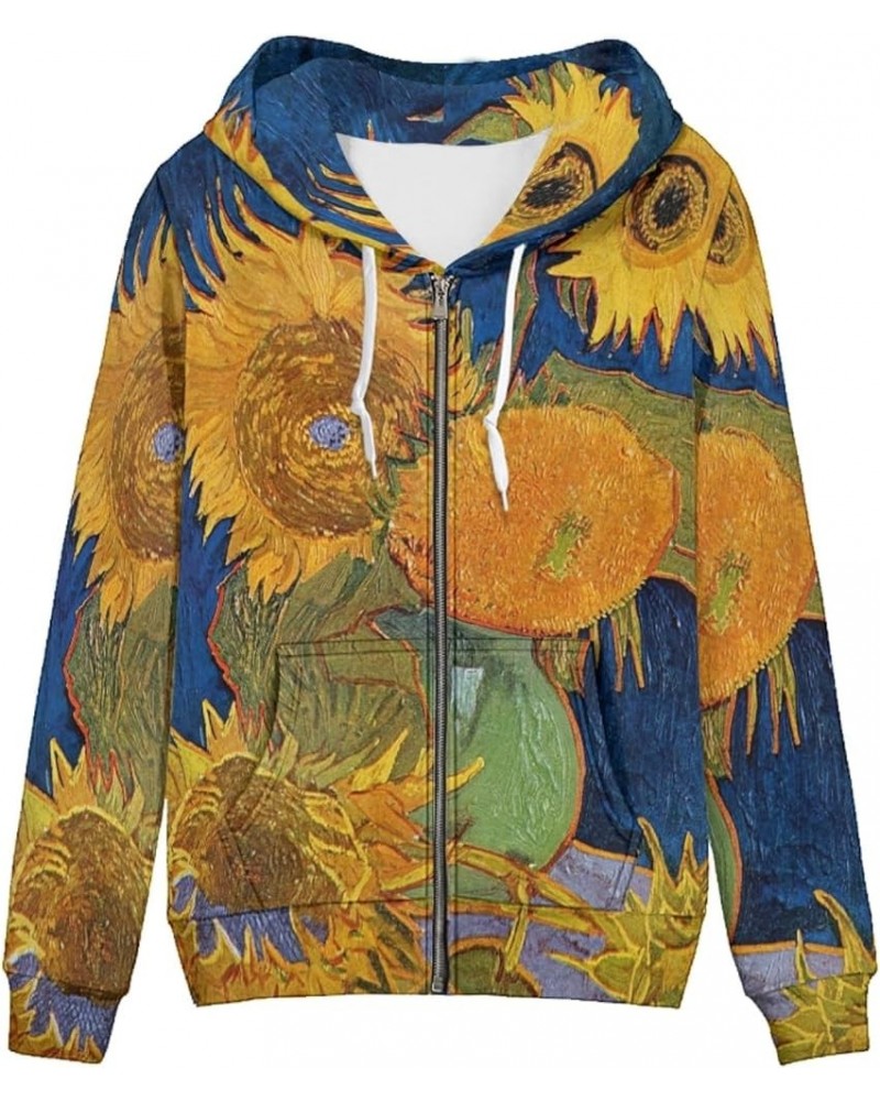 JooMeryer Unisex Womens Funny 3D Printed Long Sleeve Full Zip Hoodie Hooded Sweatshirts XS-5XL Van Gogh Five Sunflowers in a ...