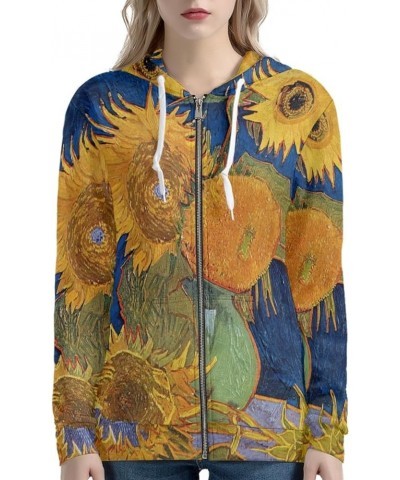 JooMeryer Unisex Womens Funny 3D Printed Long Sleeve Full Zip Hoodie Hooded Sweatshirts XS-5XL Van Gogh Five Sunflowers in a ...