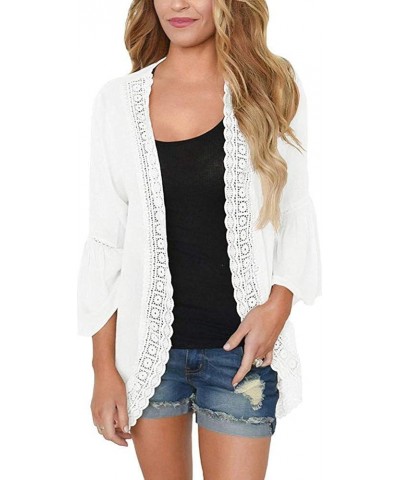 Women Chiffon Printed Cardigan Kimono Robe Tops Beach Bikini Cover up Blouse 004-white $11.01 Swimsuits