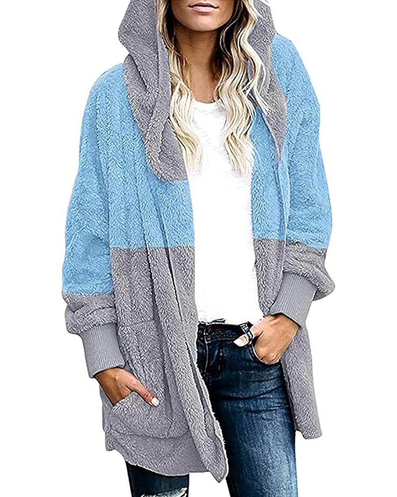 Women's Fleece Hooded Coat Loose Plus Size Zipper Winter Warm Long Sleeve Plush Hoodies Jacket Cardigan Sweaters B-blue $7.18...