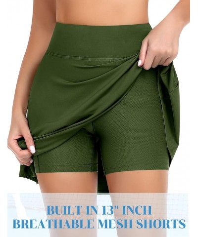 20" Knee Length Skorts Skirts for Women with Pockets High Waisted Pleated Tennis Skirts Golf Skort Long Running Casual Army G...