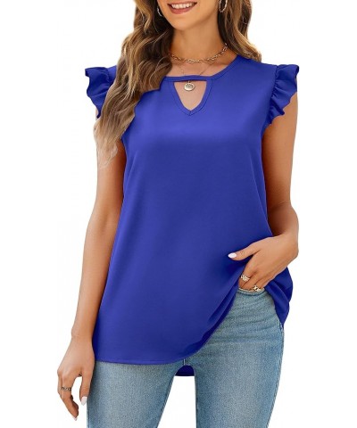 Womens V Neck Chiffon Sleeveless Blouses Summer Tops Lace Business Casual Solid Top Pleated Shirts for Work Office 1-blue $10...