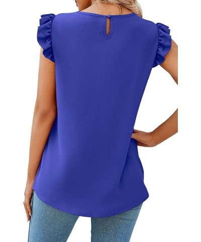 Womens V Neck Chiffon Sleeveless Blouses Summer Tops Lace Business Casual Solid Top Pleated Shirts for Work Office 1-blue $10...