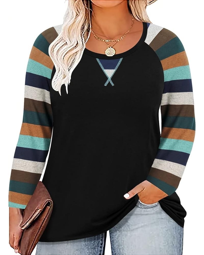 Plus Size Tops for Women Long Sleeve Raglan V Neck/Crewneck T Shirts Crewneck Tunic Fall Blouse Xl-5Xl 14W -28W A55s-green St...