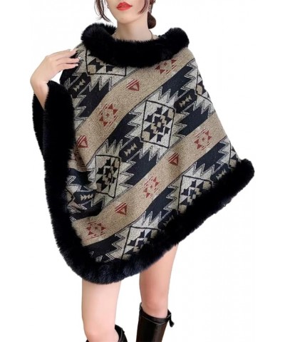 Women's Winter Fleece Poncho Cloak Thick Warm O Neck Faux Fur Pullover Shawl Coat Thermal Sweater Cape 1 $47.74 Coats