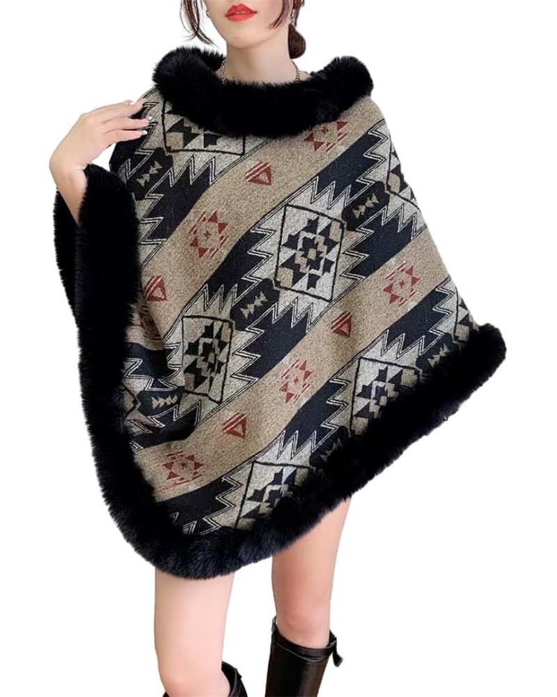 Women's Winter Fleece Poncho Cloak Thick Warm O Neck Faux Fur Pullover Shawl Coat Thermal Sweater Cape 1 $47.74 Coats