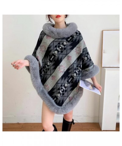 Women's Winter Fleece Poncho Cloak Thick Warm O Neck Faux Fur Pullover Shawl Coat Thermal Sweater Cape 1 $47.74 Coats