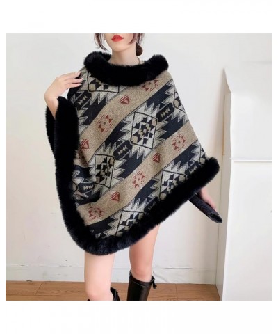 Women's Winter Fleece Poncho Cloak Thick Warm O Neck Faux Fur Pullover Shawl Coat Thermal Sweater Cape 1 $47.74 Coats