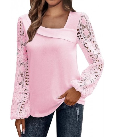 Lace Tops for Women Lightweight Solid Color Long Sleeve Loose Fit Going Out Top Tunics Tops to Wear with Leggings 01-pink $8....