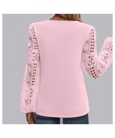 Lace Tops for Women Lightweight Solid Color Long Sleeve Loose Fit Going Out Top Tunics Tops to Wear with Leggings 01-pink $8....