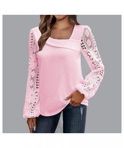 Lace Tops for Women Lightweight Solid Color Long Sleeve Loose Fit Going Out Top Tunics Tops to Wear with Leggings 01-pink $8....