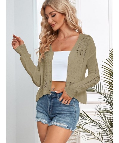 Lightweight Summer Cardigan for Women Long Sleeve Crochet Knit Cardigans V Neck Button Down Sweaters Shrugs 0-light Khaki $11...