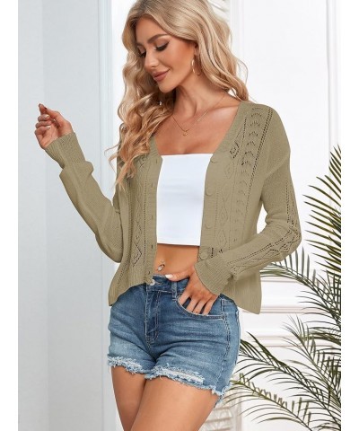 Lightweight Summer Cardigan for Women Long Sleeve Crochet Knit Cardigans V Neck Button Down Sweaters Shrugs 0-light Khaki $11...