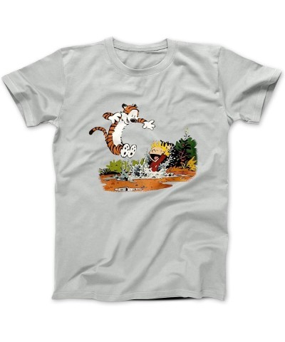 Calvin & Hobbes Puddle Splashing Short-Sleeve T-Shirt Silver $17.49 T-Shirts