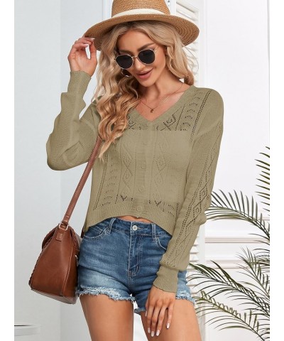 Lightweight Summer Cardigan for Women Long Sleeve Crochet Knit Cardigans V Neck Button Down Sweaters Shrugs 0-light Khaki $11...