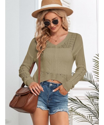 Lightweight Summer Cardigan for Women Long Sleeve Crochet Knit Cardigans V Neck Button Down Sweaters Shrugs 0-light Khaki $11...