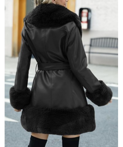 Women's Wool Pea Coat Faux Fur Jacket Winter Warm Parka Overcoat with Belt Black Leather Mid Length $40.00 Coats