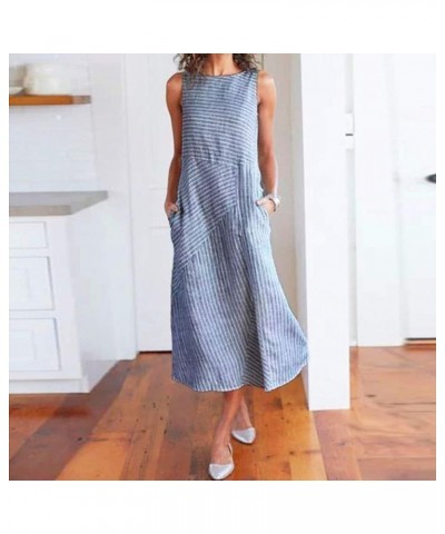 Women's Summer Maxi Dress Solid Sleeveless V Neck Button Down with Pockets Swing Flowy Sundress Print Casual Dresses 21-blue ...