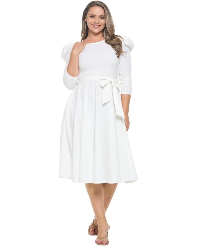 Women's Summer 3/4 Long Sleeve Midi Cocktail Dress Side Pocket and Tie Waist Off-white $26.52 Dresses