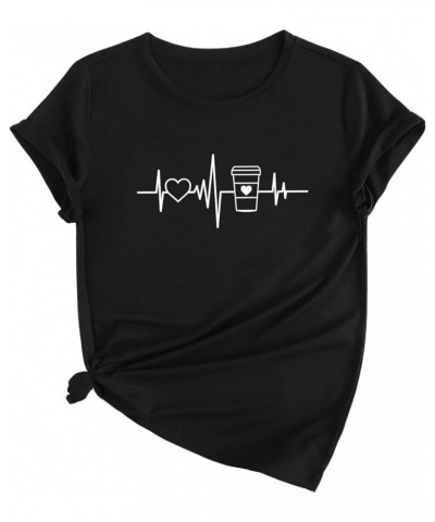 Women's Heart Print T Shirts Summer Funny Short Sleeve Tops Black Ecg $10.79 Others