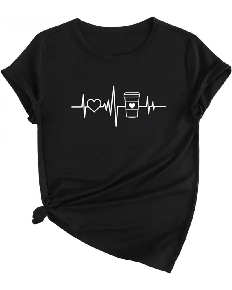 Women's Heart Print T Shirts Summer Funny Short Sleeve Tops Black Ecg $10.79 Others