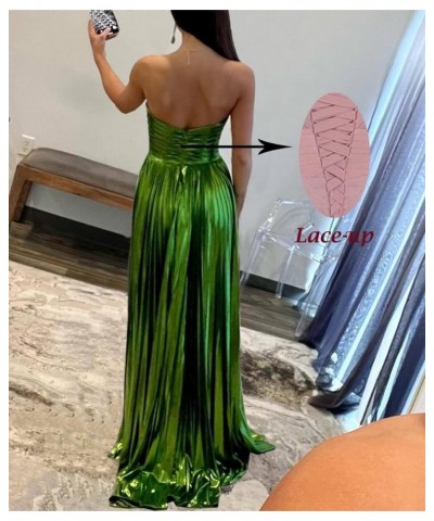 Satin Prom Dresses Long 2024 Pleated with Slit Strapless Empire Waist Evening Party Dress for Women Navy Blue $38.24 Dresses