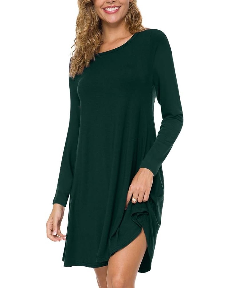 Women's Long Sleeve T Shirt Dresses Casual Swing Dress Long Sleeve Green $10.50 Dresses