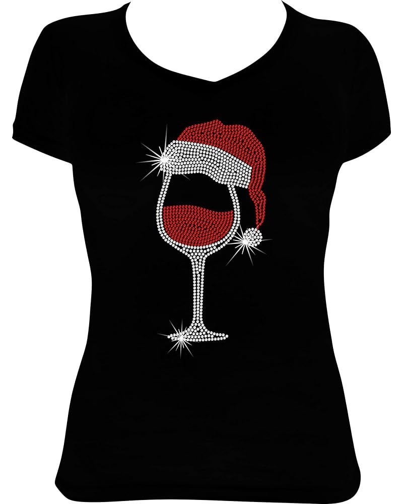 Christmas Holiday Bling Rhinestone Shirt Santa Wine Ch21 $16.12 T-Shirts